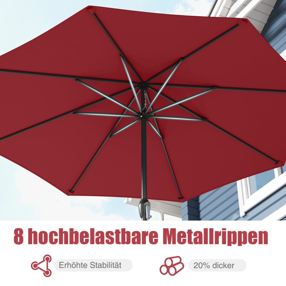 auko skėtis su rankena ir ventiliacine anga Ø 260 cm (Vyno raudona) – Paveikslėlis 2