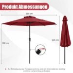 Lauko skėtis su rankena ir ventiliacine anga Ø 260 cm (Vyno raudona)