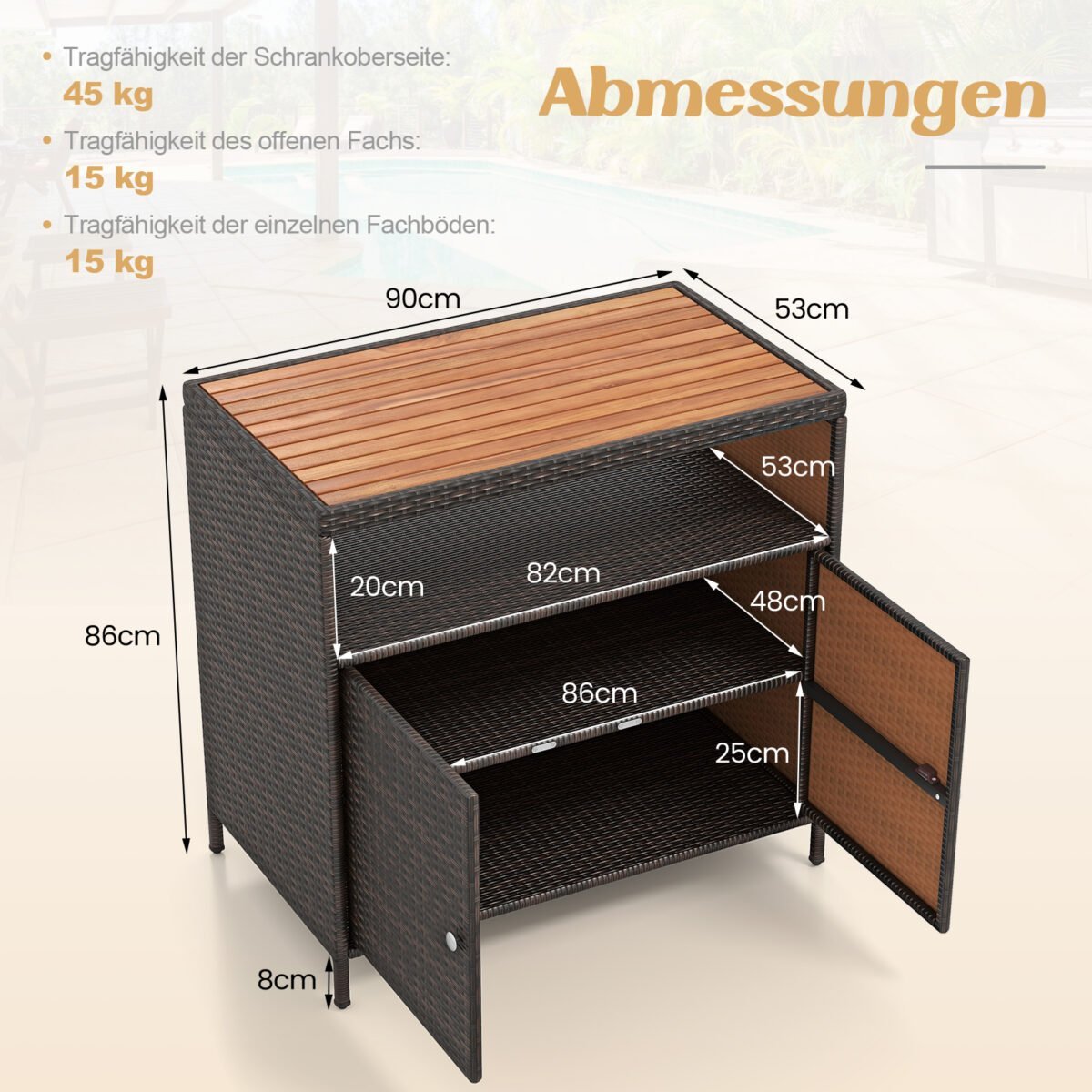 Lauko spintelė iš ratano su akacijos medienos stalviršiu (Ruda) – Paveikslėlis 4