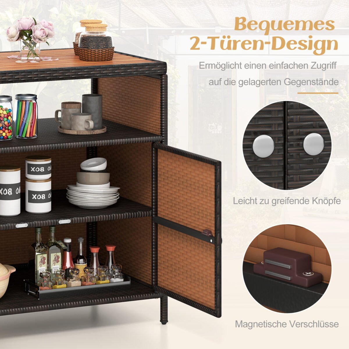 Lauko spintelė iš ratano su akacijos medienos stalviršiu (Ruda) – Paveikslėlis 2