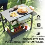 Lauko virtuvės sala su sandėliavimo lentynomis ir ratukais – Paveikslėlis 4