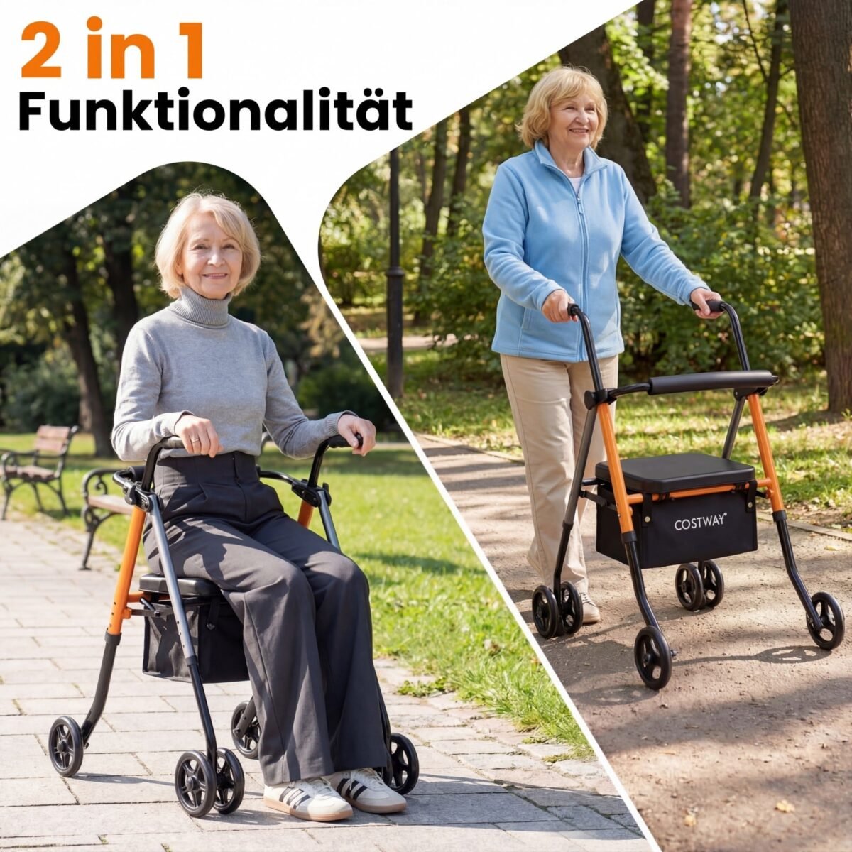 Lengva sulankstoma vaikštynė su sėdyne ir reguliuojamu aukščiu (Juoda) – Paveikslėlis 3