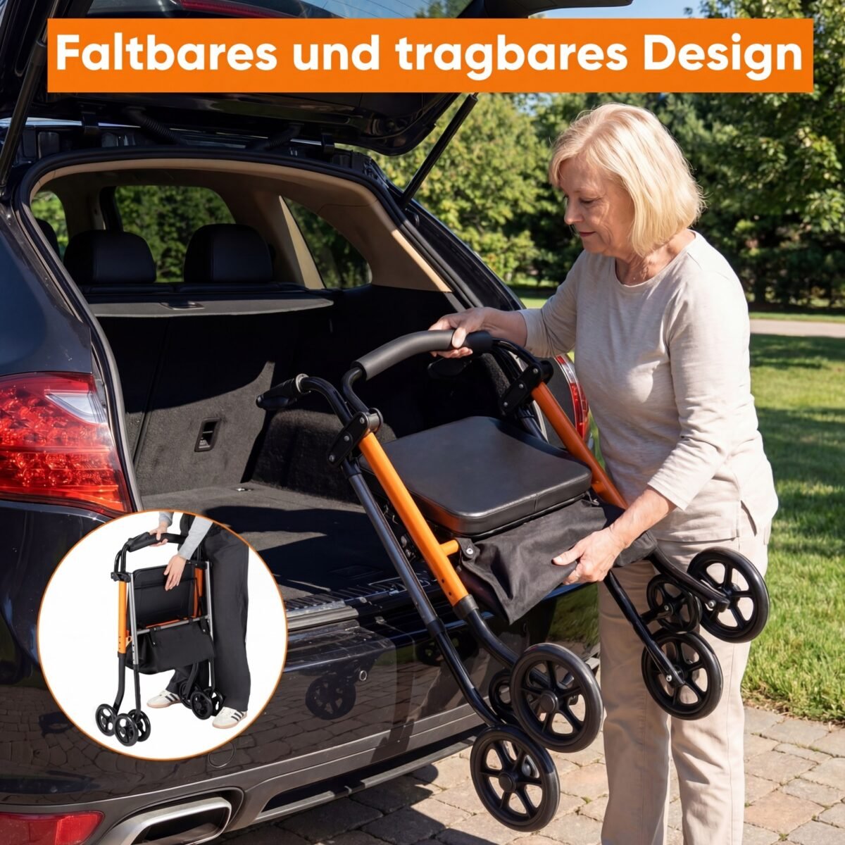 Lengva sulankstoma vaikštynė su sėdyne ir reguliuojamu aukščiu (Juoda) – Paveikslėlis 5