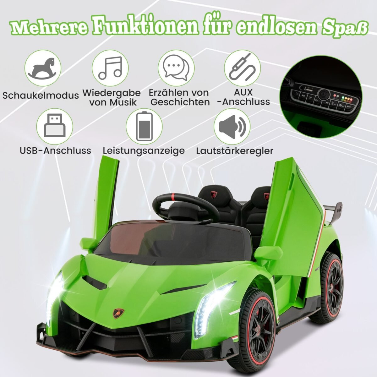 Licencijuotas Lamborghini vaikiškas elektromobilis su nuotolinio valdymo pultu (Žalia) – Paveikslėlis 5