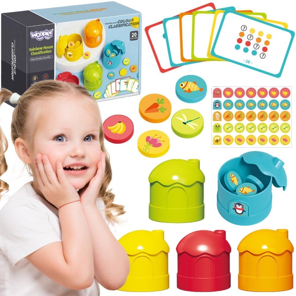 Loginis spalvų rūšiavimo žaidimas gyvūnėliams maitinti