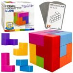 Magnetinių 3D kaladėlių Tetris dėlionė su užduočių kortelėmis