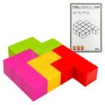 Magnetinių 3D kaladėlių Tetris dėlionė su užduočių kortelėmis