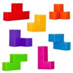 Magnetinių 3D kaladėlių Tetris dėlionė su užduočių kortelėmis