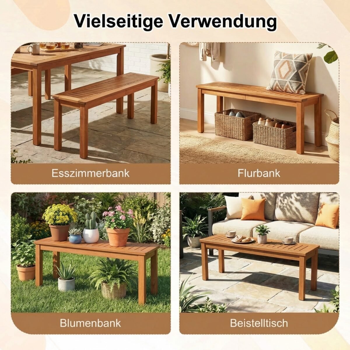 Masyvios medienos sodo suoliukas su tikmedžio aliejaus apdaila (Natūrali) – Paveikslėlis 3