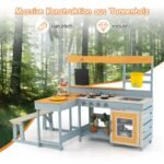 Medinė lauko žaidimų virtuvėlė su pikniko stalu ir suoliuku 2-in-1 (Įvairiaspalvė)
