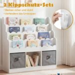 Medinė Montessori knygų lentyna vaikams su 4 lentynomis ir stalčiais (Balta) – Paveikslėlis 5