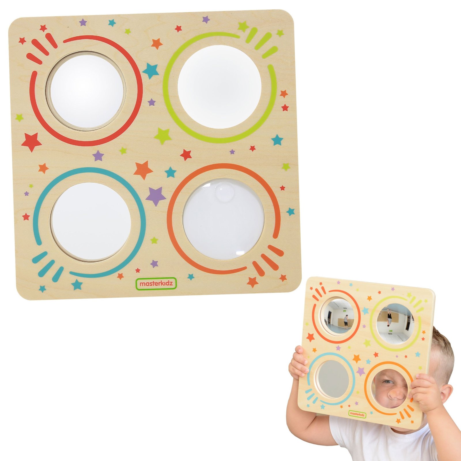 Medinė Montessori sensorinė lenta su veidrodžiais ir lupa