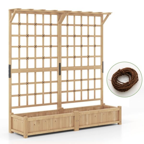 Medinė aukšta lysvė su grotelėmis stogeliu ir dviem vazonais (Natūrali)