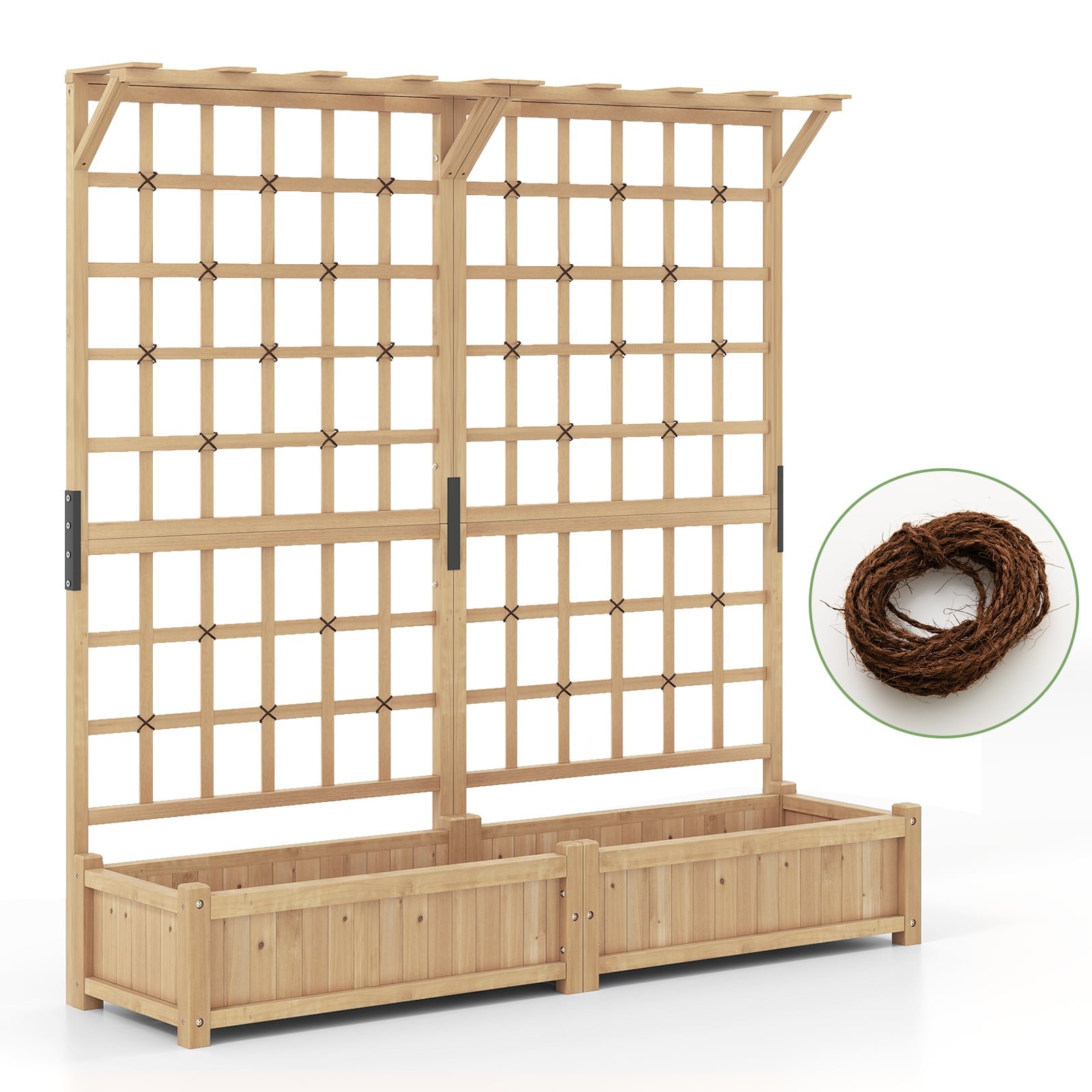 Medinė aukšta lysvė su grotelėmis stogeliu ir dviem vazonais (Natūrali)