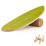 Medinė balansinė lenta su kamštiniu voleliu ir stovu (Žalia)