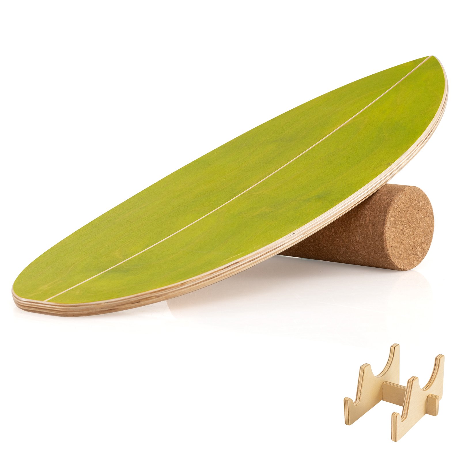 Medinė balansinė lenta su kamštiniu voleliu ir stovu (Žalia)