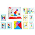 Medinė edukacinė tangramo dėlionė su spalvotomis detalėmis ir kortelėmis – Paveikslėlis 12