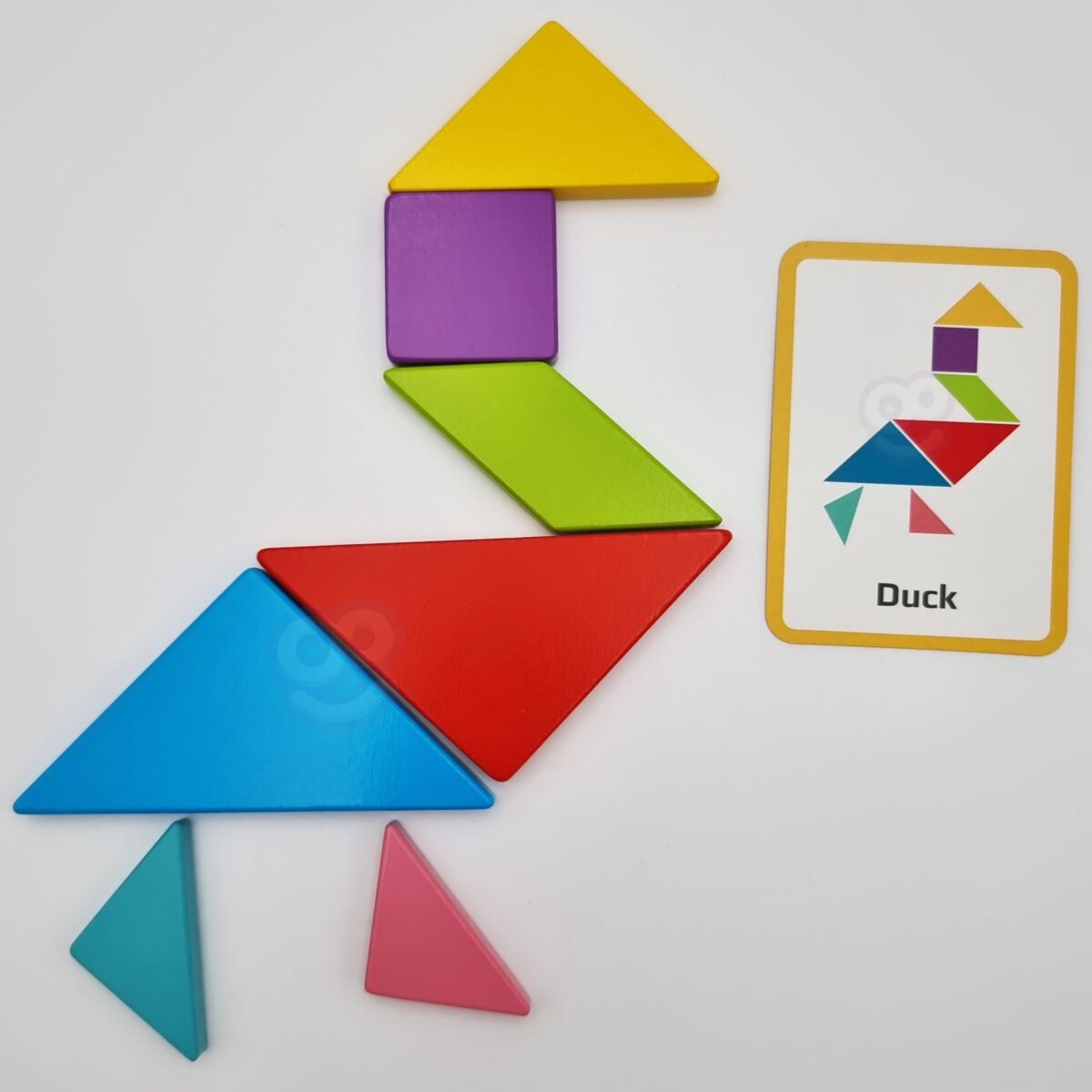 Medinė edukacinė tangramo dėlionė su spalvotomis detalėmis ir kortelėmis – Paveikslėlis 14