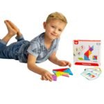 Medinė edukacinė tangramo dėlionė su spalvotomis detalėmis ir kortelėmis – Paveikslėlis 5