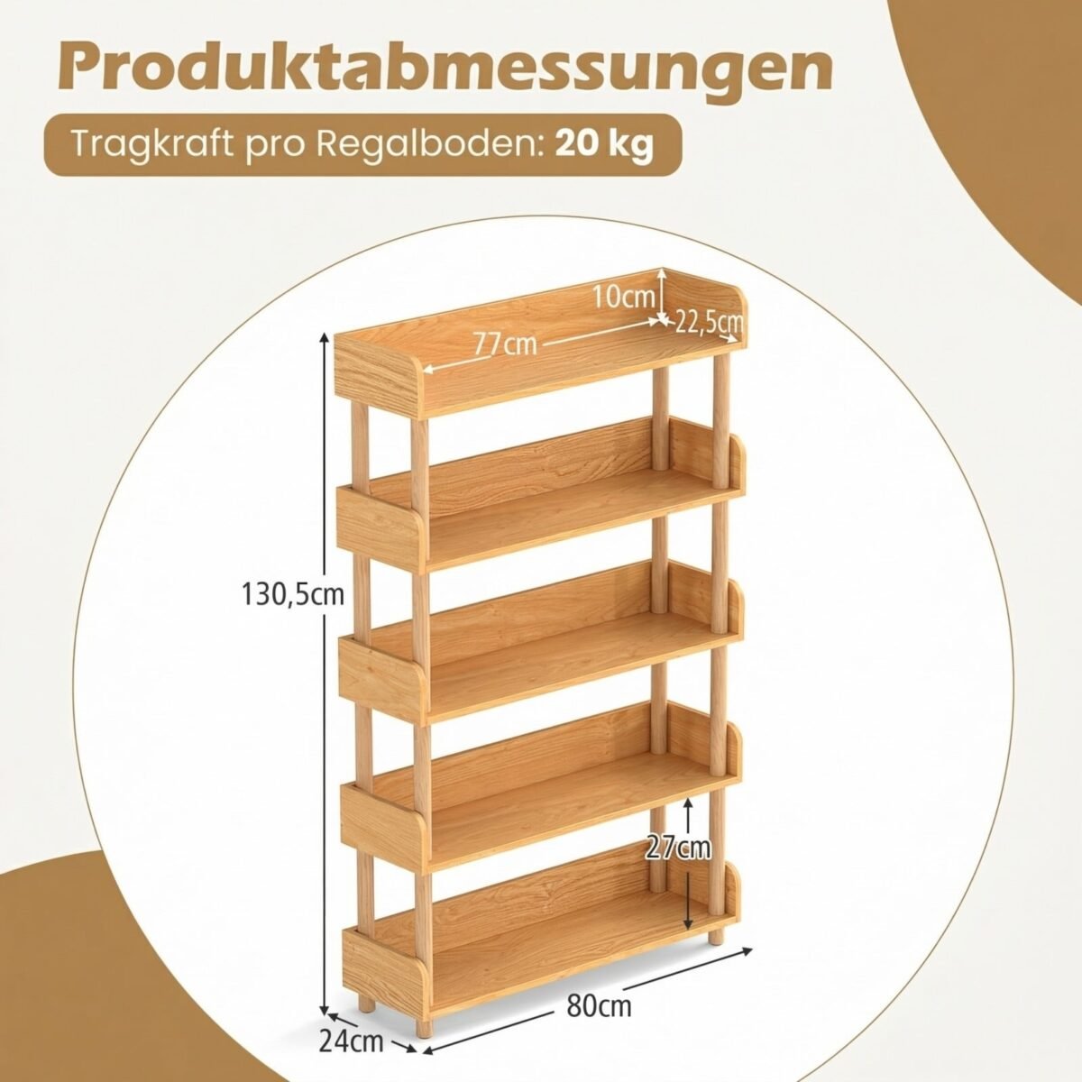 Medinė kampinė 3 lygių pastatoma lentyna (Natūrali) – Paveikslėlis 2