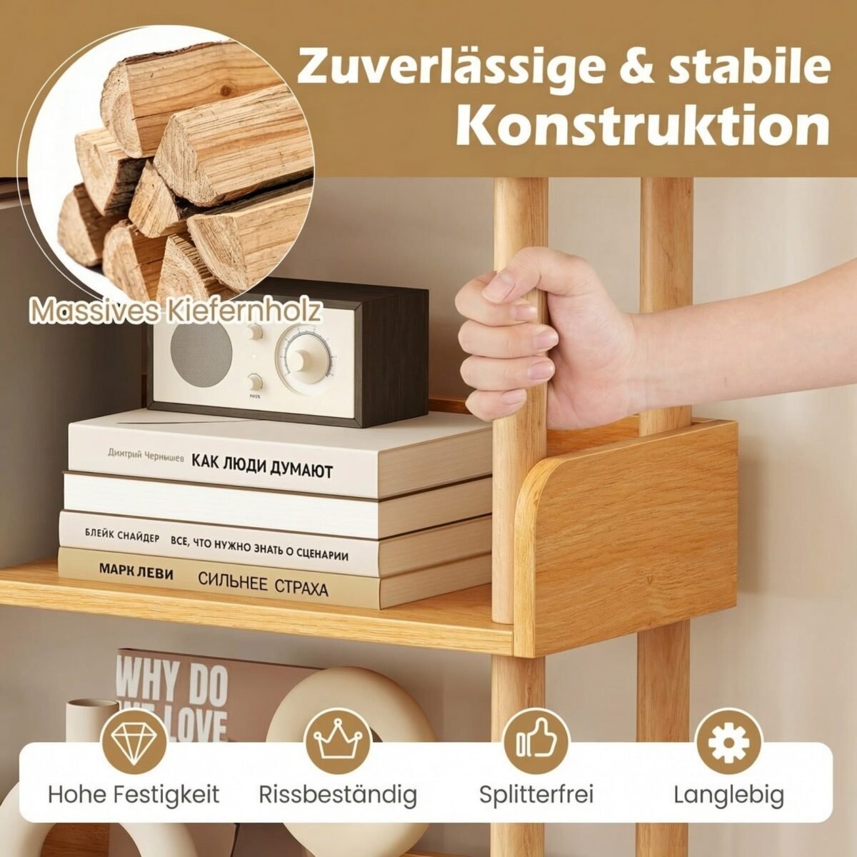 Medinė kampinė 3 lygių pastatoma lentyna (Natūrali) – Paveikslėlis 5