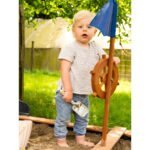 Medinė piratų laivo smėliadėžė su daiktadėže, suoliukais ir uždangalu – Paveikslėlis 6