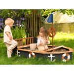 Medinė piratų laivo smėliadėžė su daiktadėže, suoliukais ir uždangalu – Paveikslėlis 8