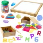 Medinė sensorinė LED šviesos dėžė su priedais