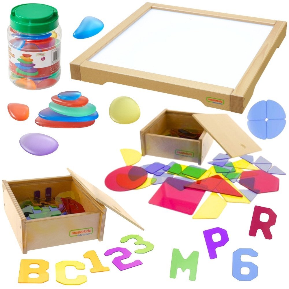 Medinė sensorinė LED šviesos dėžė su priedais