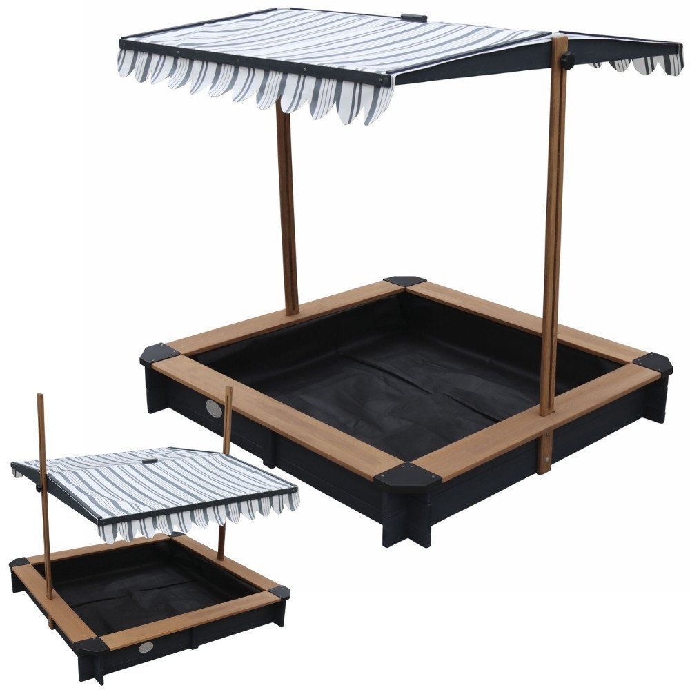 Medinė smėlio dėžė su stogeliu-dangčiu ir suoliukais