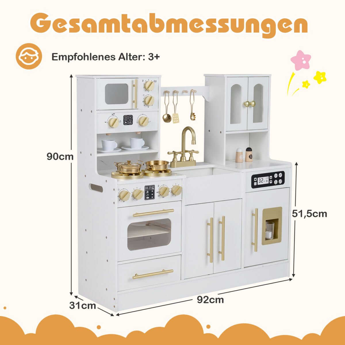 Medinė vaikiška virtuvėlė su šviesos ir garso efektais (Balta) – Paveikslėlis 2