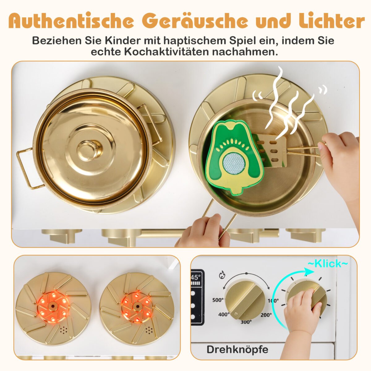 Medinė vaikiška virtuvėlė su šviesos ir garso efektais (Balta) – Paveikslėlis 5