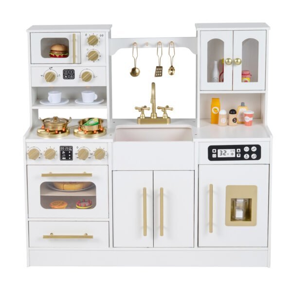Medinė vaikiška virtuvėlė su šviesos ir garso efektais (Balta)