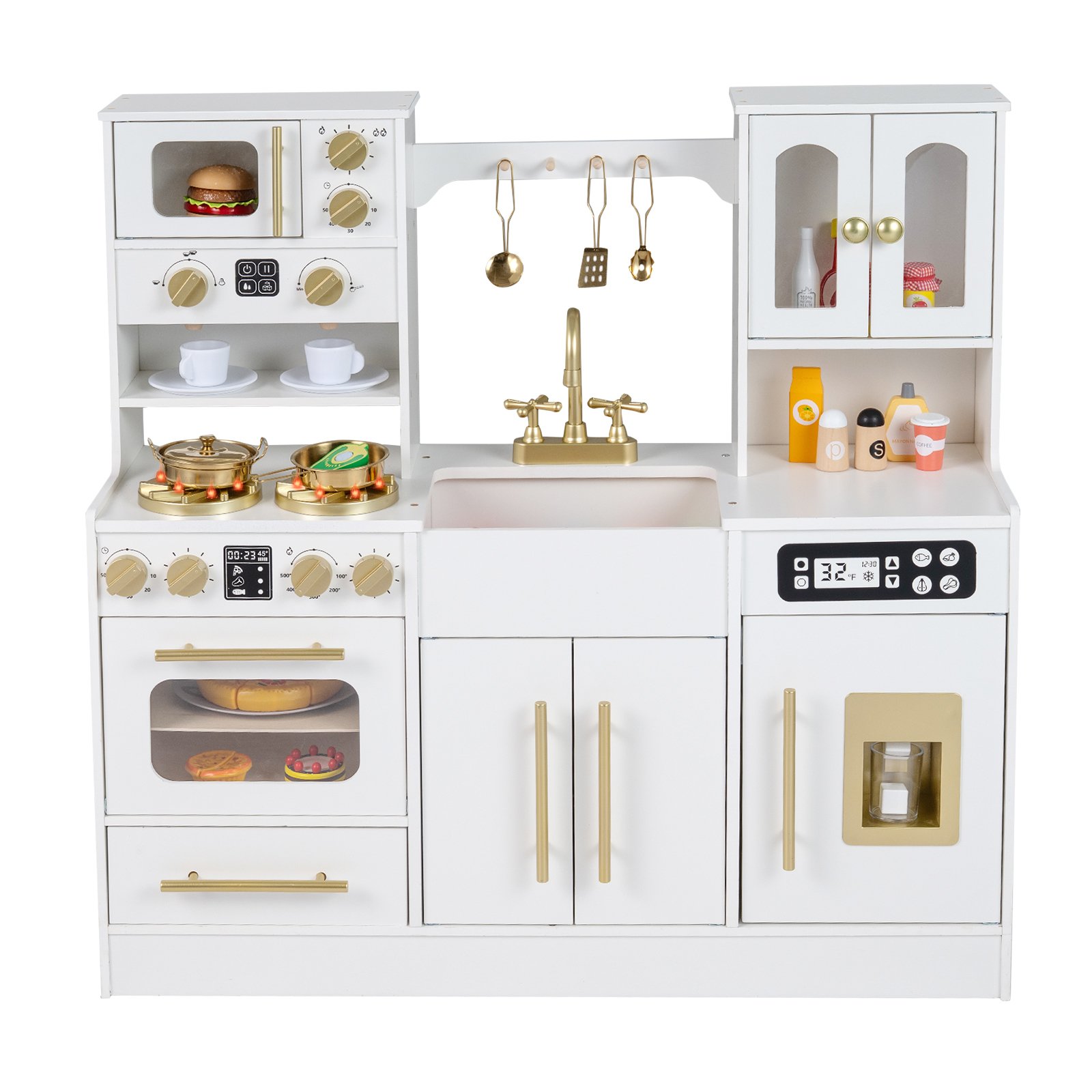 Medinė vaikiška virtuvėlė su šviesos ir garso efektais (Balta)