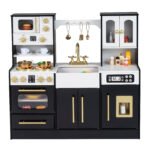 Medinė vaikiška virtuvėlė su šviesos ir garso efektais (Juoda)