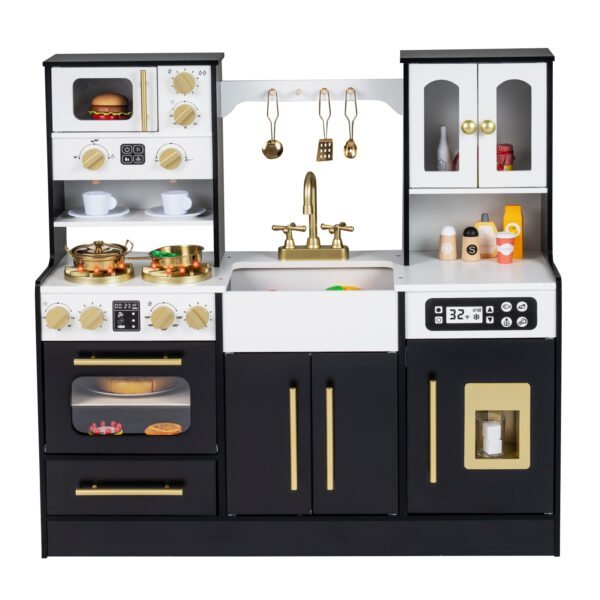 Medinė vaikiška virtuvėlė su šviesos ir garso efektais (Juoda)