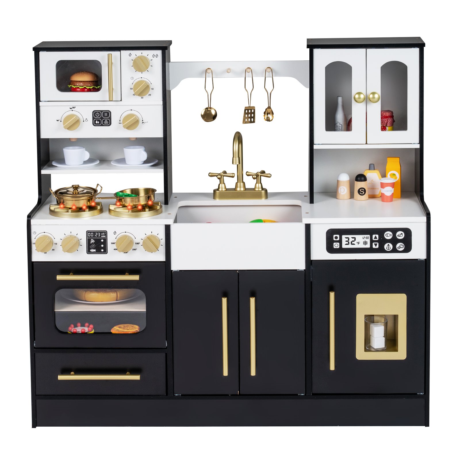 Medinė vaikiška virtuvėlė su šviesos ir garso efektais (Juoda)