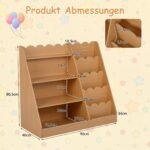 Medinė vaikų knygų lentyna su atviromis lentynomis ir paslėptu skyriumi (Natūrali) – Paveikslėlis 2