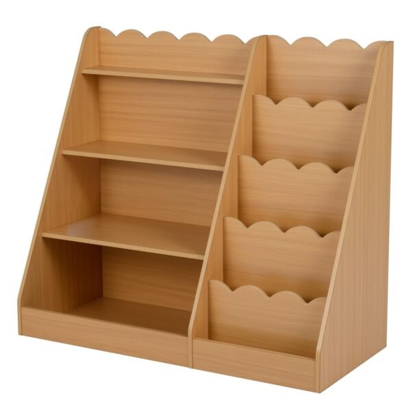 Medinė vaikų knygų lentyna su atviromis lentynomis ir paslėptu skyriumi (Natūrali)