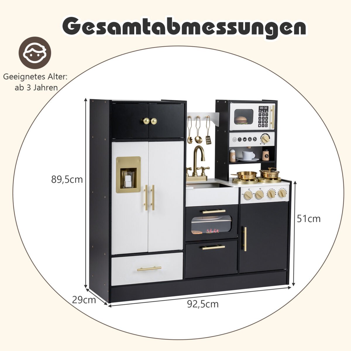Medinė vaikų virtuvėlė su šviesos ir garso efektais (Juoda) – Paveikslėlis 2