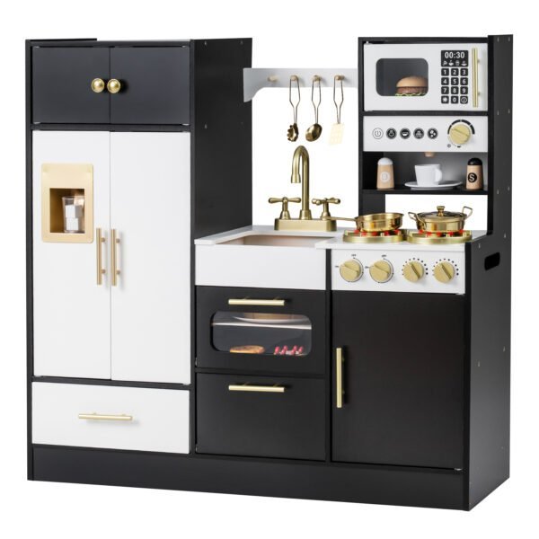 Medinė vaikų virtuvėlė su šviesos ir garso efektais (Juoda)