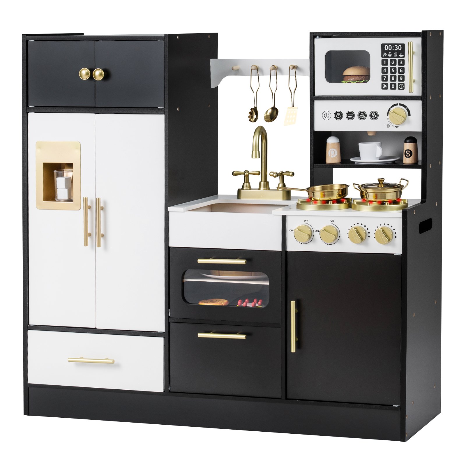 Medinė vaikų virtuvėlė su šviesos ir garso efektais (Juoda)