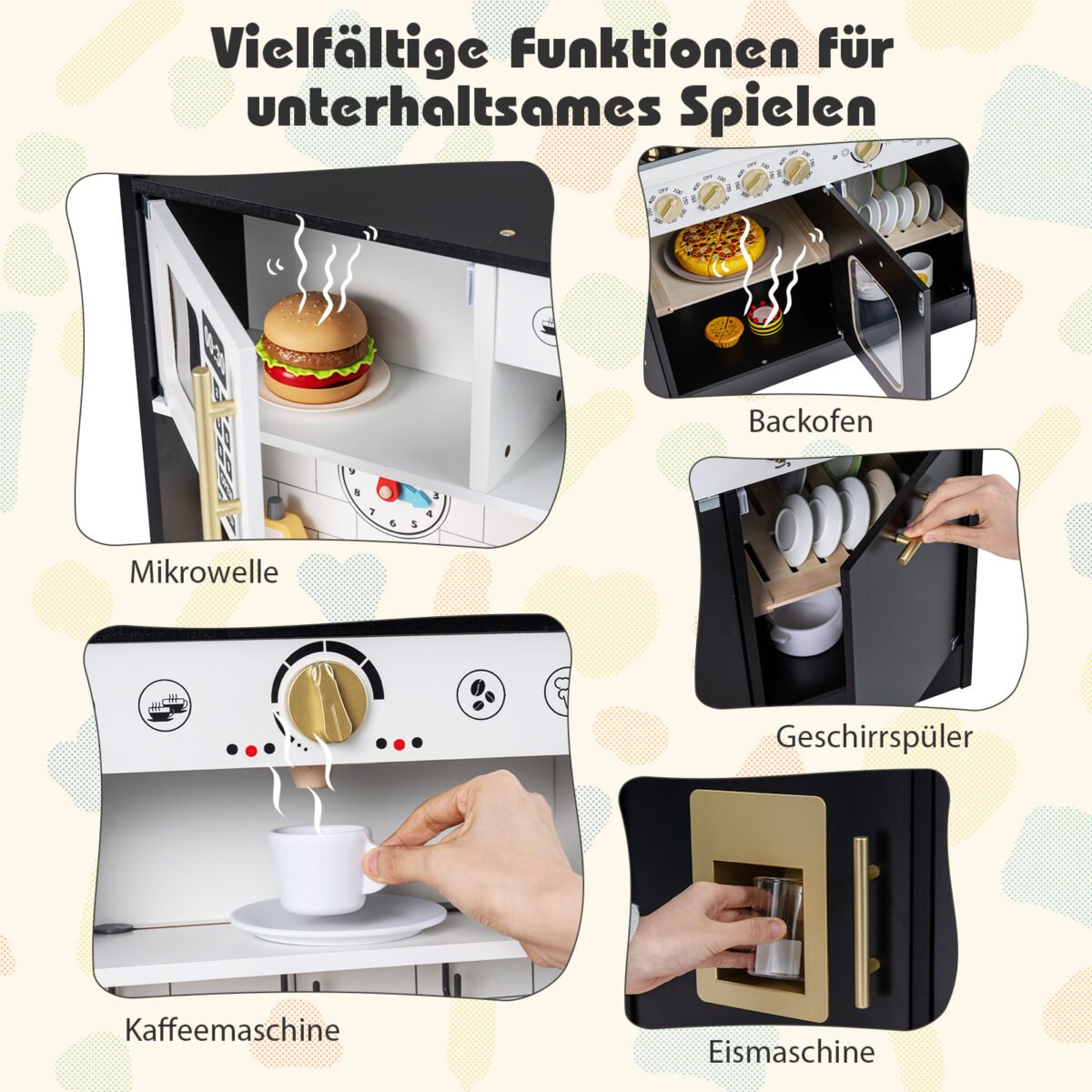 Medinė virtuvėlė vaikams su šviesa ir garsu (Juoda) – Paveikslėlis 5