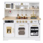 Medinė žaidimų virtuvėlė su virykle kriaukle ir šviesos bei garso efektais (Balta)