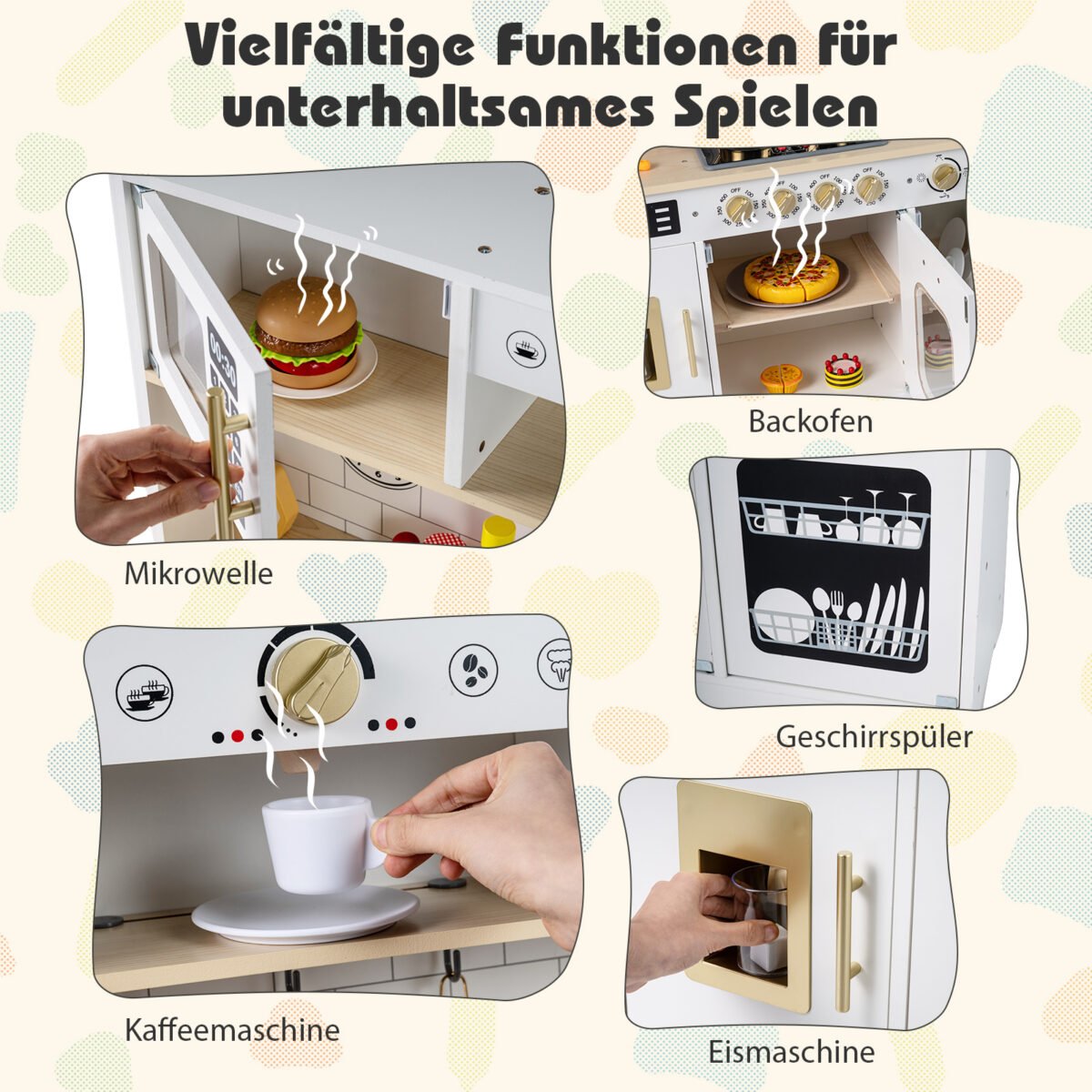 Medinė žaidimų virtuvėlė su virykle kriaukle ir šviesos bei garso efektais (Balta) – Paveikslėlis 5