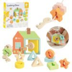 Medinės veriamosios kaladėlės su nameliu ir raktu