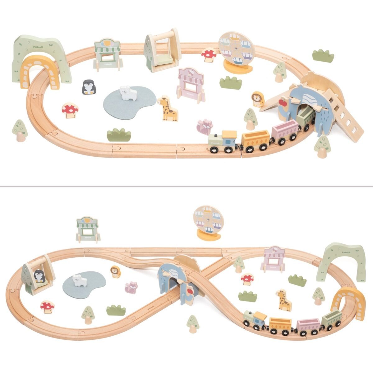 Medinis 62 dalių traukinukų ir pramogų parko rinkinys – Paveikslėlis 7