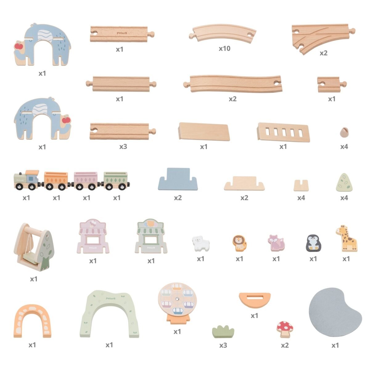 Medinis 62 dalių traukinukų ir pramogų parko rinkinys – Paveikslėlis 8