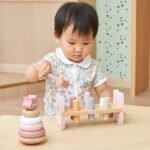 Medinis Montessori lavinamasis piramidės ir kalimo žaislo rinkinys