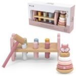 Medinis Montessori lavinamasis piramidės ir kalimo žaislo rinkinys